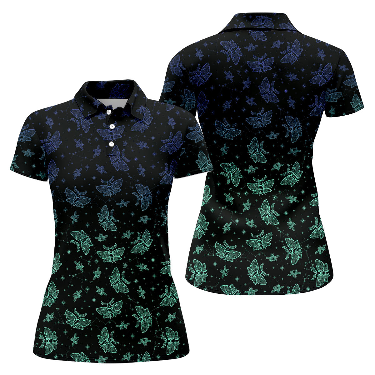 Celestial Moth Hawaiian Golf Shirt, Retro Golf Shirt, Halloween Golf Shirt, Women's Golf Tops