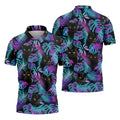 Funny Black Cat Purple Blue Gradient Hawaiian Golf Shirt, Golf Shirts For Men