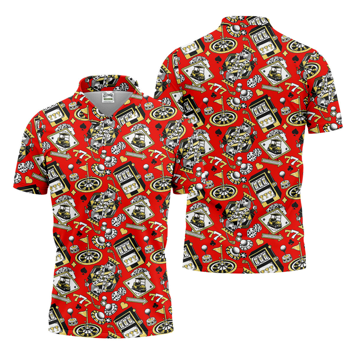 Casino Golf Pattern Red Hawaiian Golf Polo Shirt, Mens Golf Polo, Polo Shirts For Men