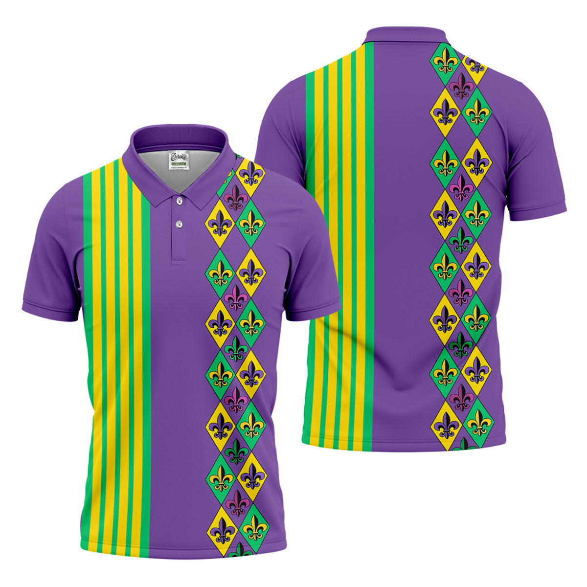 Fleur De Lis Argyle Pattern Purple Green Gold Stripes Golf Tops For Men, Polo Shirts For Men, Golf Shirts For Men