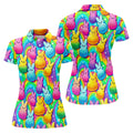 Colorful Easter Peeps Rainbow Pattern Women Golf Top, Cute Golf Outfit, Ladies Golf Shirts