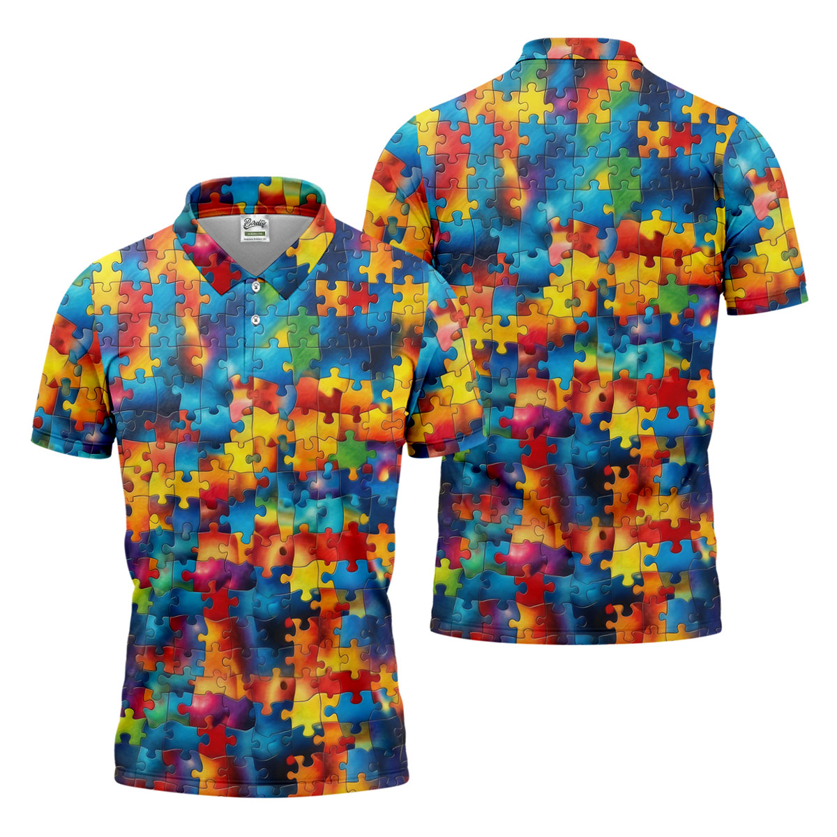 Autism Awareness Rainbow Gradient Puzzle Pattern Golf Tops For Men, Men's Golf Shirt, Polo Shirts For Men