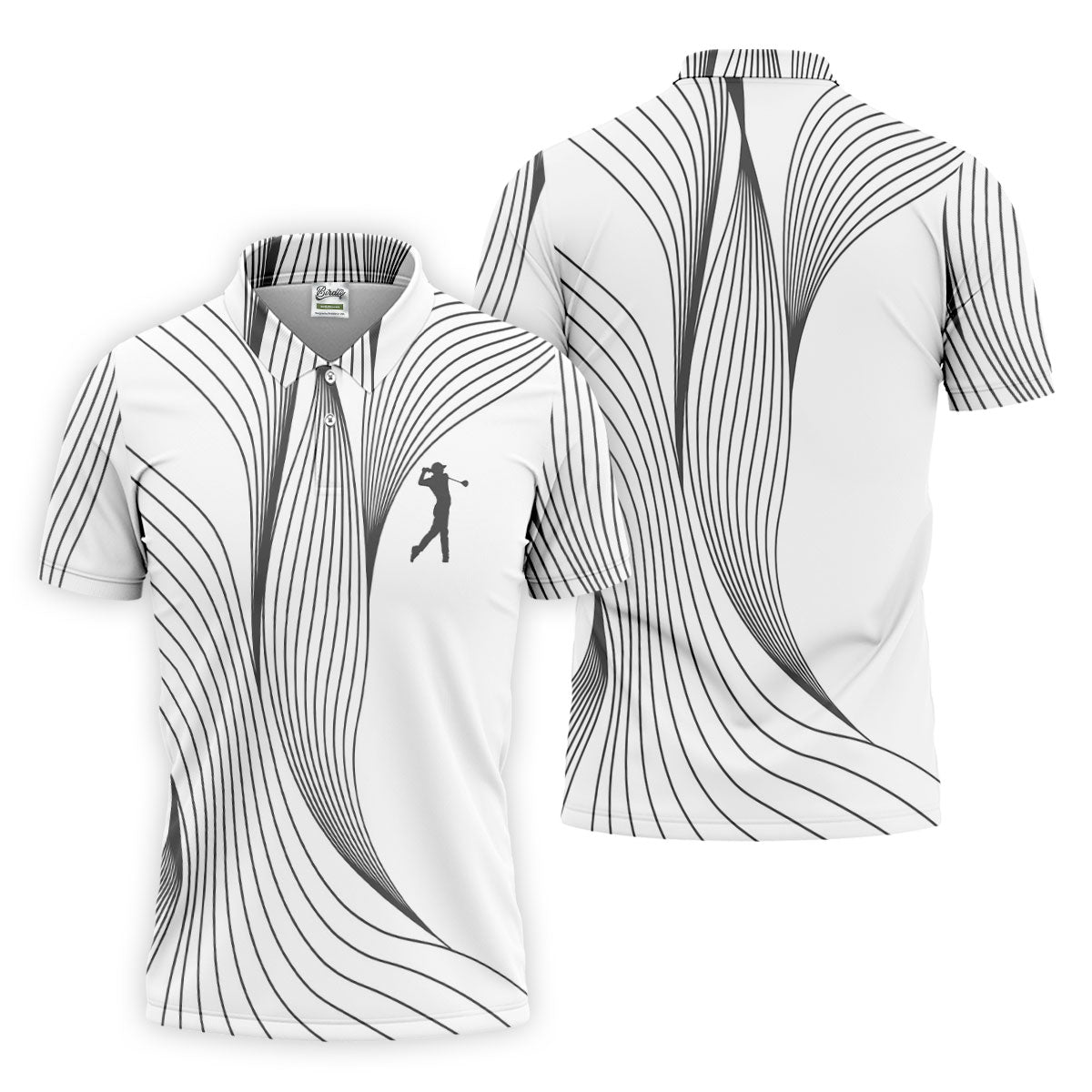 Geometric Line Wavy Line Black And White Golf Shirts For Men, Men's Golf Shirt, Polo Shirts For Men