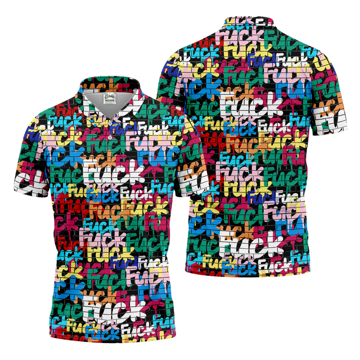 Bold Colorful Fuck Graffiti Typography Golf Shirt, Men's Golf Shirt, Golf Apparel For Men