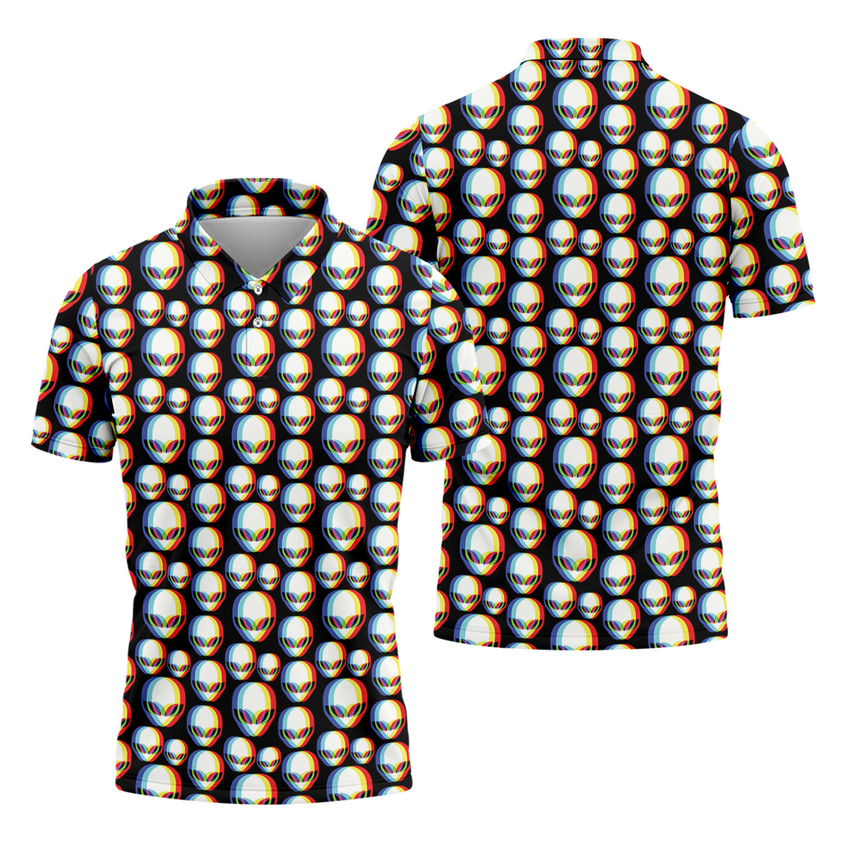 Retro Alien Head Pattern Golf Shirt, Men’s Golf Shirt, Golf Polo Shirts For Men