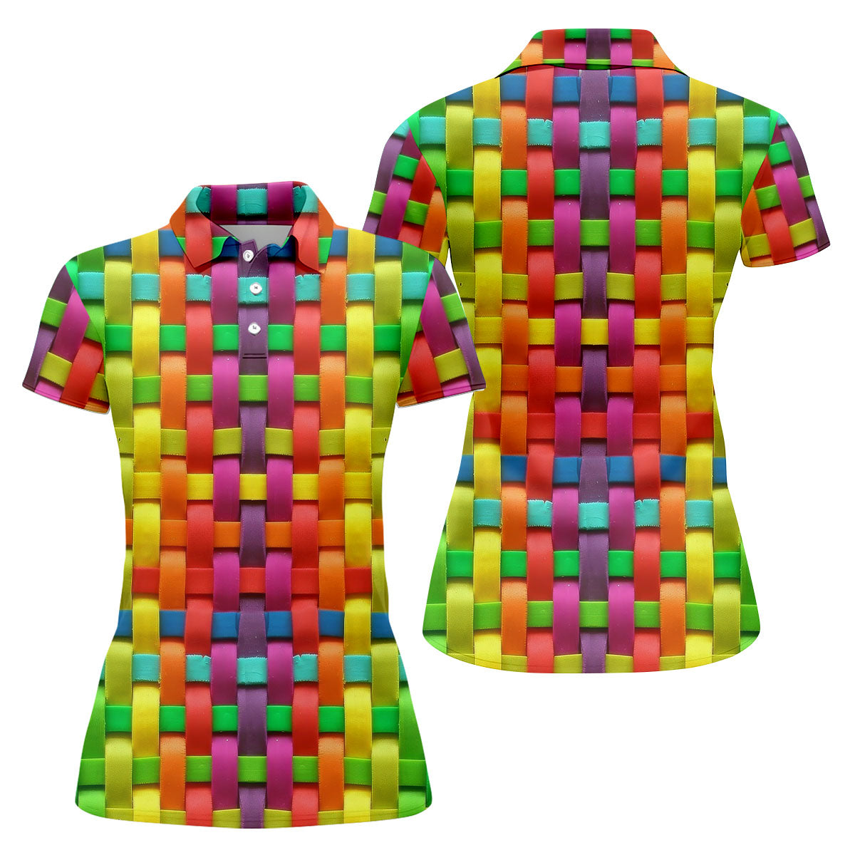 Colorful Interlaced Ribbon Pattern Hawaiian Golf Polo, Golf Tops For Women, Golfing Apparel