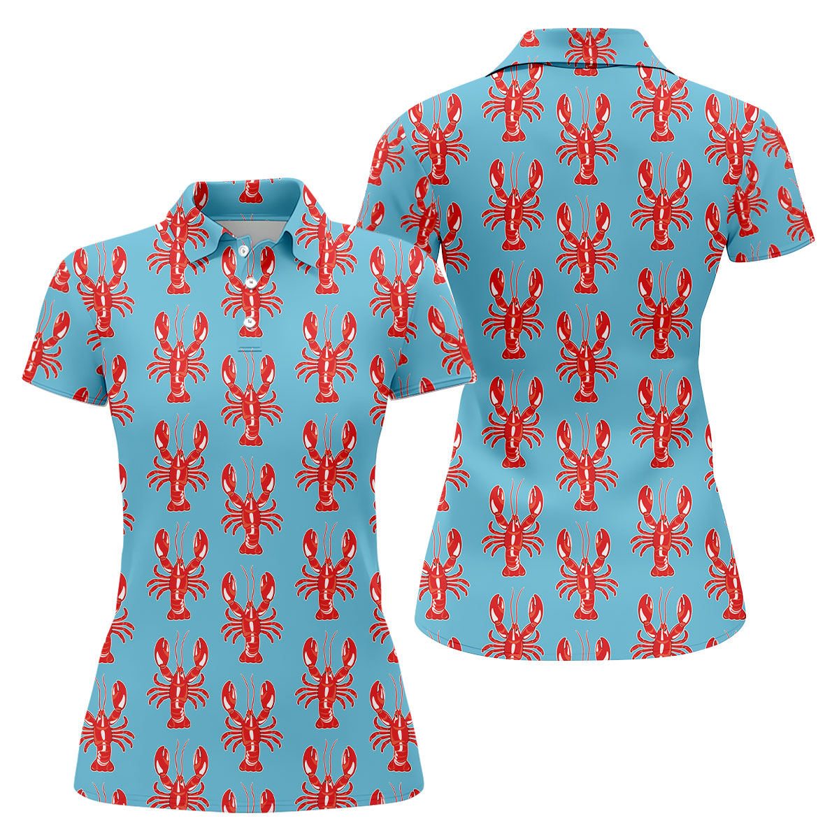 Big Red Lobster Hawaiian Golf Shirt, Retro Golf Shirt, Women's Golf Tops, Ladies Golf Shirts