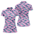 Shark Pattern Hawaiian Golf Shirt, Pink Golf Shirt, Golf Shirt For Women, Golfing Apparel