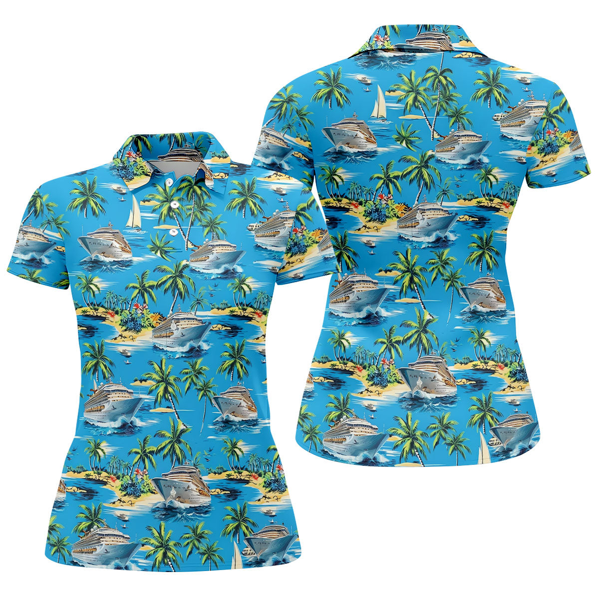 Tropical Cruise Vintage Hawaiian Golf Shirt, Women's Golf Tops, Ladies Golf Shirts
