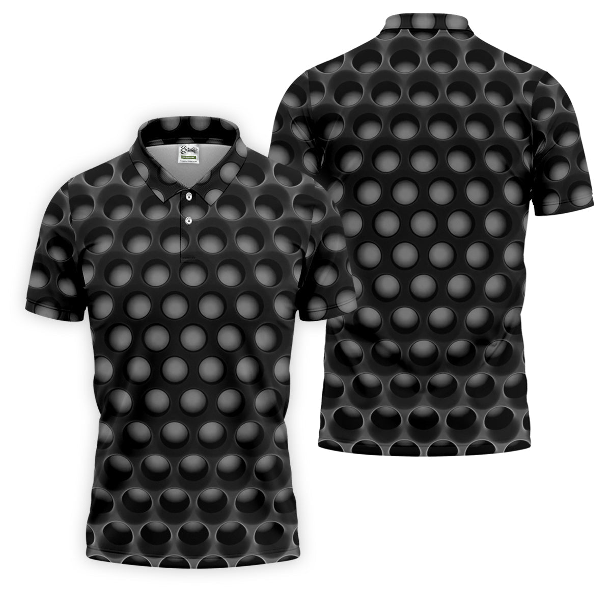 3D Effect Circular Pattern Black Golf Shirt, Cool Golf Outfit, Men's Funny Golf Shirts, Polo Shirts For Men