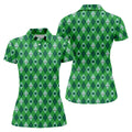 Lucky Four Leaf Clover Golf Ball Pattern Argyle Pattern St Patrick's Day Golf Shirt, Women's Golf Tops