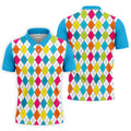 Retro Argyle Diamond Checkered Golf Shirt, Mens Golf Polo, Printed Golf Shirts