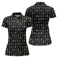 Stick Figure Golf Pose Autism Ribbon Black Golf Shirt, Autism Awareness Colors Ladies Golf Polos