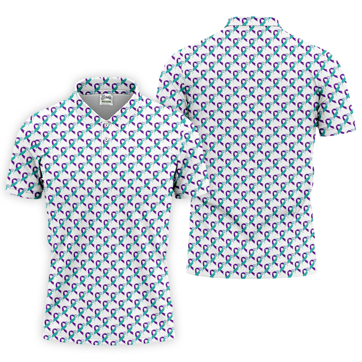 Suicide Awareness Feather Ribbon Pattern Mens Golf Polo, Golf Shirts For Men