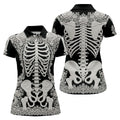 Floral Skeleton Halloween Golf Polo Shirt, Women’s Golf Polo, Golf Shirts For Women