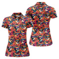 Tropical Corgi Floral Pattern Hawaiian Golf Polo, Golf Tops For Women, Golfing Apparel