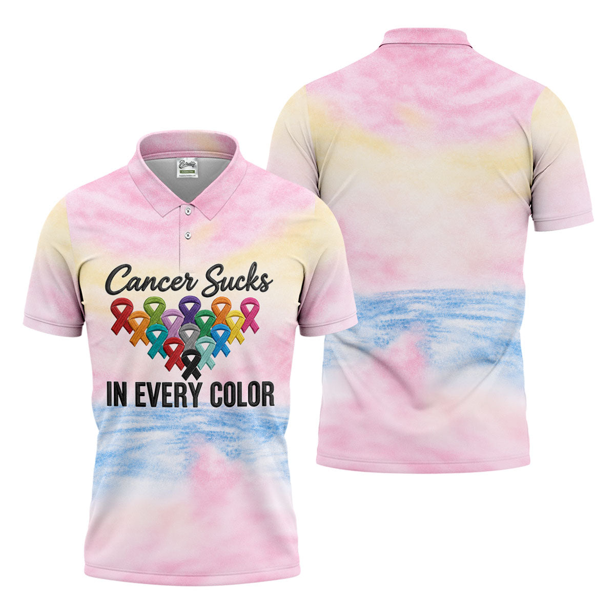 Cancer Sucks In Every Color Ribbon Polo Shirt, Mens Golf Polo, Printed Golf Shirts