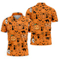 Black Cat and Pumpkin Halloween Polo Shirt, Golf Polo Apparel, Mens Golf Outfit