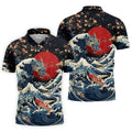Japanese Dragon Koi Wave Hawaiian Golf Shirt, Mens Golf Apparel, Golf Polo Shirts For Men