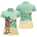 Raccoon Tropical Beach Escape Hawaiian Golf Shirt, Women's Golf Tops, Ladies Golf Shirts