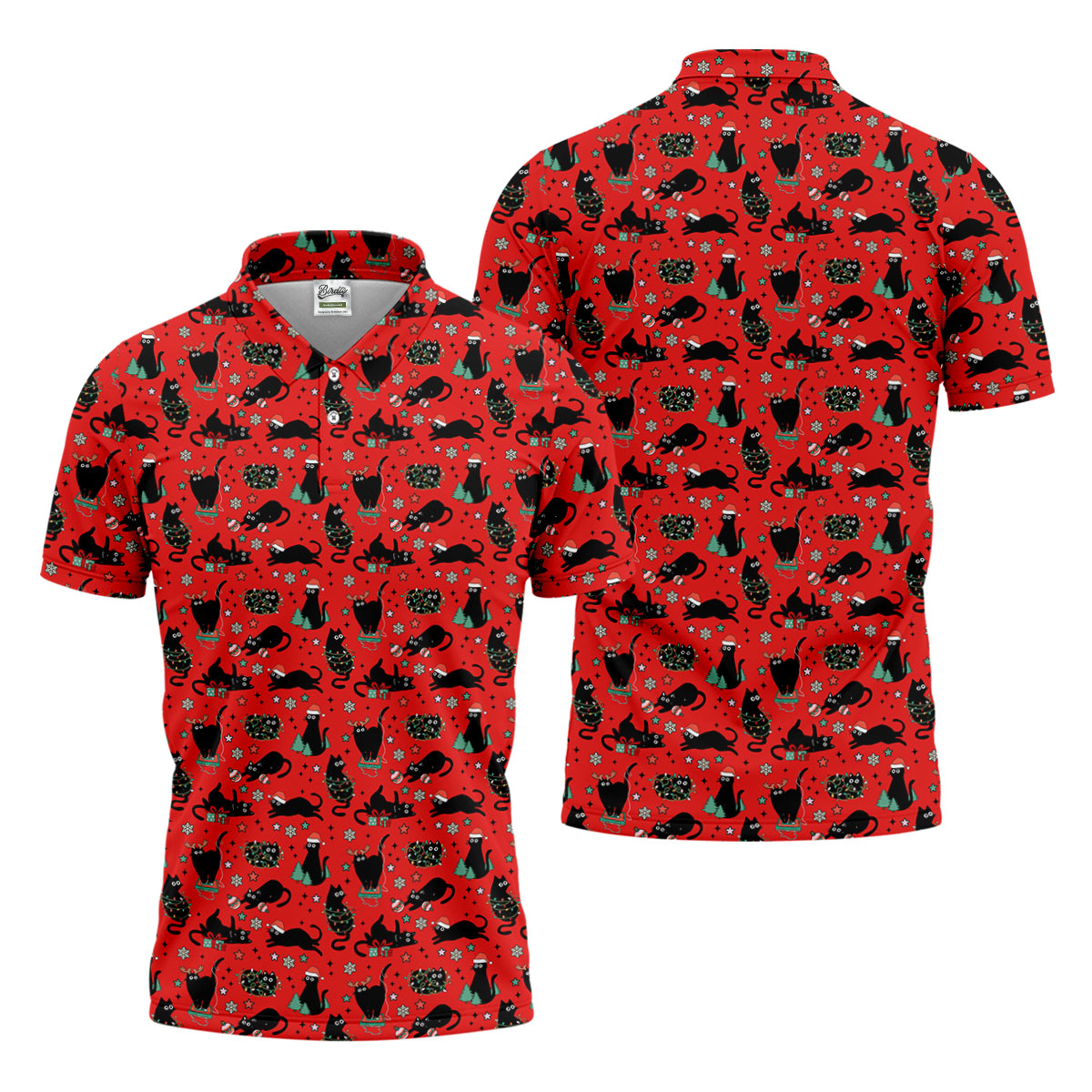 Xmas Black Cat Red Golf Shirt, Polo Shirts For Men, Christmas Golf Shirt, Golf Gift For Men, Christmas Golf Gift