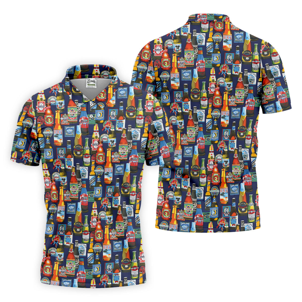 Beer Bottle Labels Navy Golf Shirt, Men's Funny Golf Shirts, Golf Tops For Men, Golf Shirts For Men