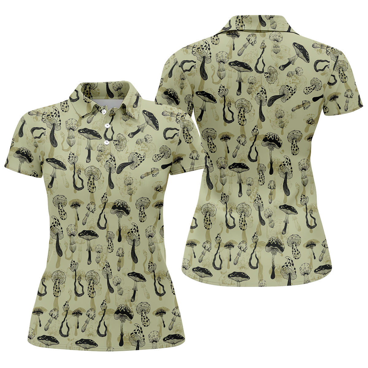 Mushroom Pattern Hand-drawn Art Hawaiian Golf Shirt, Women's Golf Tops, Ladies Golf Shirts