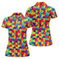Colorful Handprints Autism Awareness Puzzle Golf Shirt For Women, Ladies Golf Shirts, Women's Polo Shirt