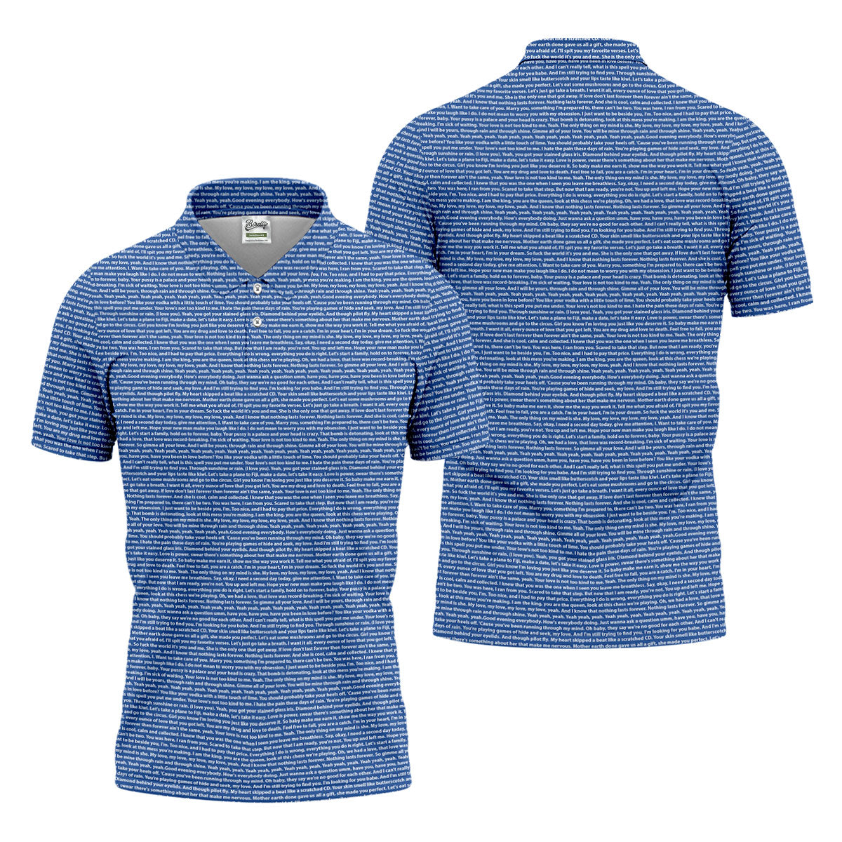 Blue Text Pattern Golf Polo Shirt, Golf Polo Shirts For Men, Mens Golf Apparel