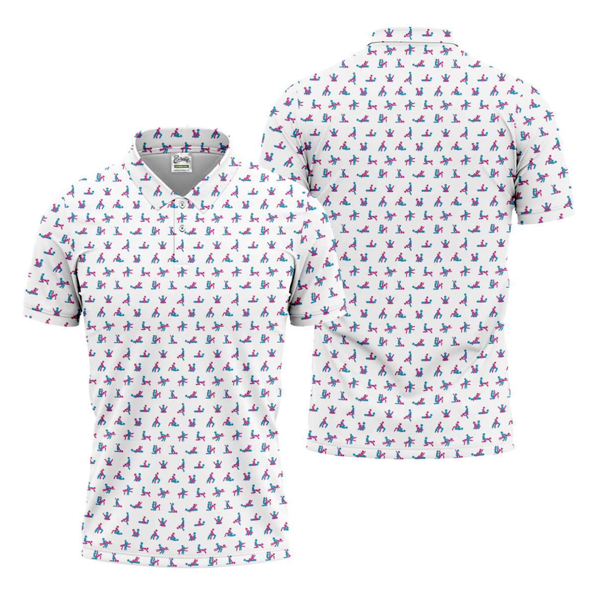 Blue And Pink Naughty Stick People White Golf Shirt, Polo Shirts For Men, Golf Gift For Men