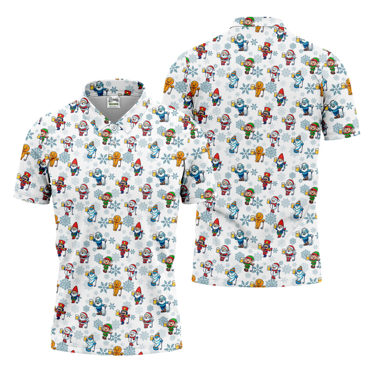 Christmas Characters Golf And Beer White Men's Funny Golf Shirts, Christmas Golf Shirt, Polo Shirts For Men