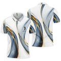 Elegant Blue Gray and Gold Swirl Pattern Hawaiian Golf Polo, Golf Tops For Men, Golfing Apparel