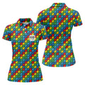 Love Needs No Words Autism Awareness Jigsaw Puzzle Pieces Golf Shirt For Women, Ladies Golf Polos