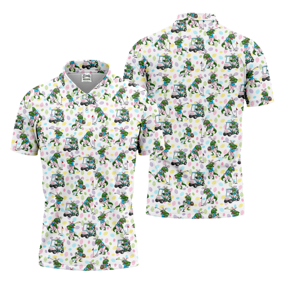 T-Rex Bunny Colorful Easter Egg Men's Funny Golf Shirts, Golf Shirts For Men, Polo Shirts For Men