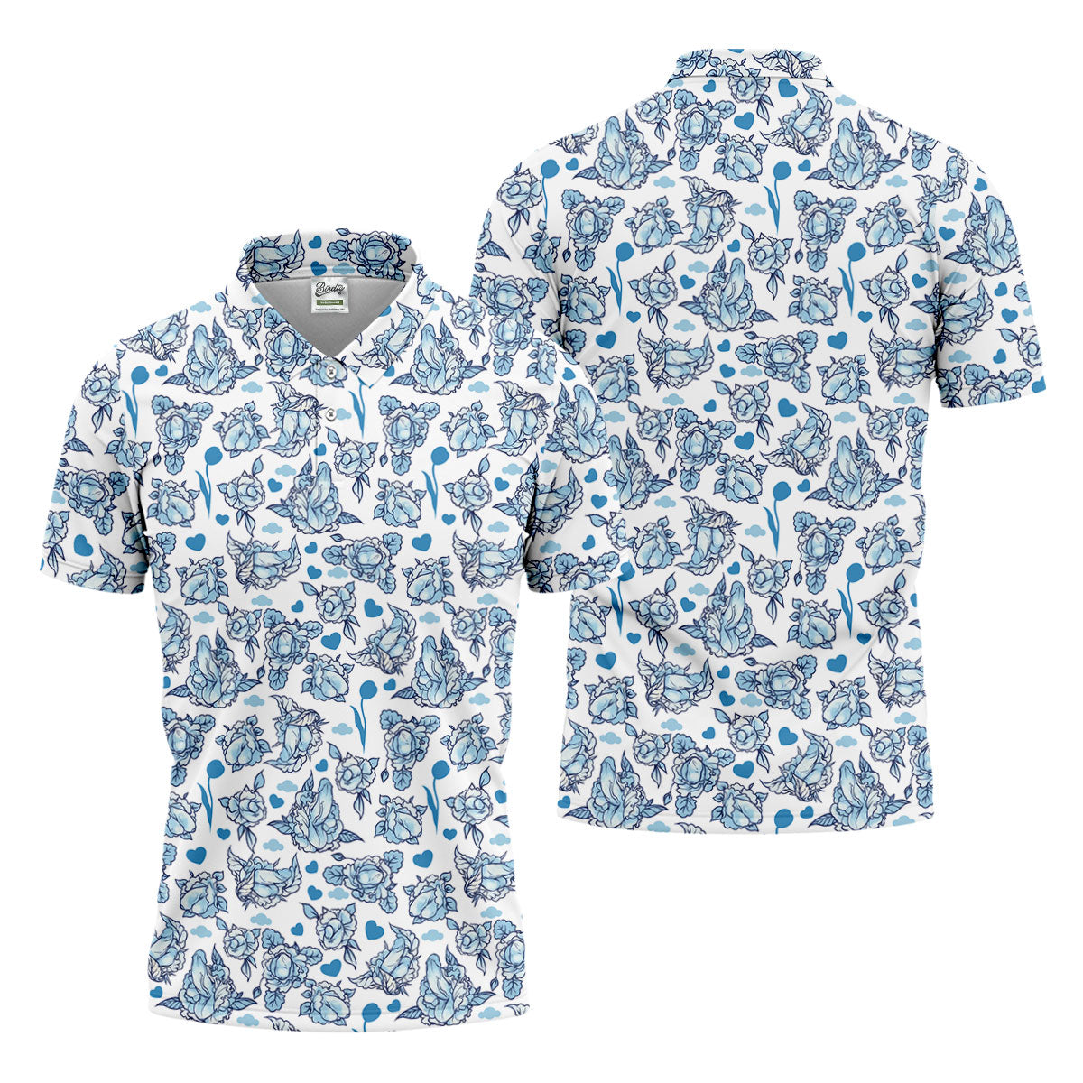 Funny Blue Rose Floral Pattern Men's Golf Shirt, Dirty Humor Polo Shirts For Men, Printed Golf Shirts