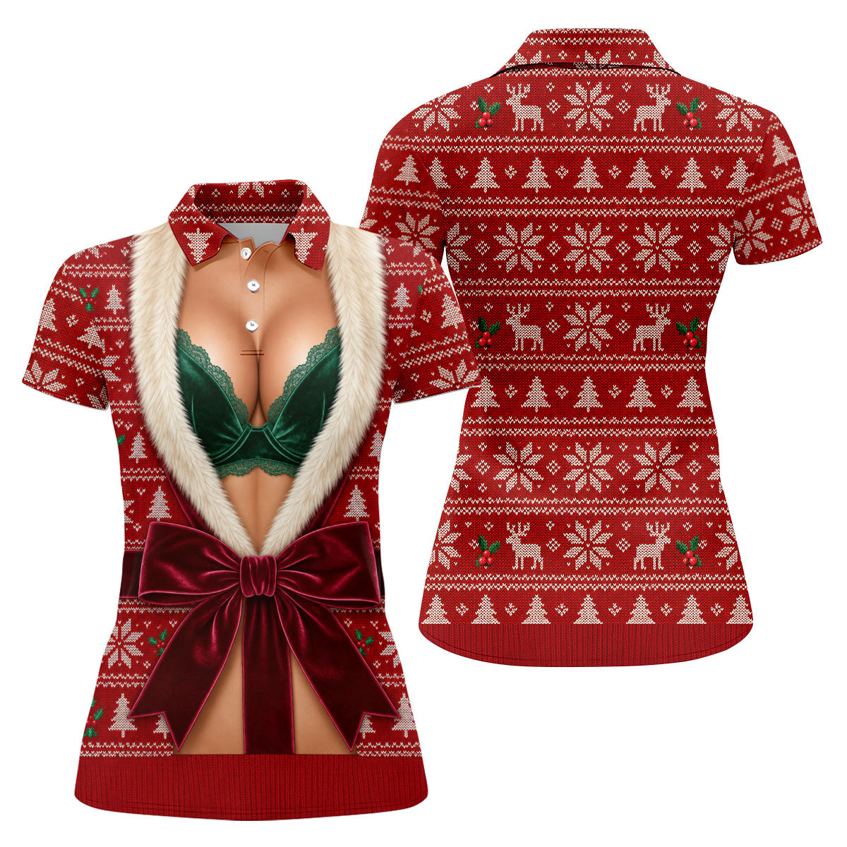 Funny Festive Costume Christmas Golf Shirt, Women’s Golf Polo, Golf Tops For Women
