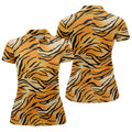 Tiger Stripe Pattern Hawaiian Golf Shirt, Fun Women's Golf Shirts, Ladies Golf Shirts
