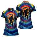 Tie Dye Bigfoot Fishing Forest Golf Shirt, Women’s Golf Apparel, Golf Tops For Women