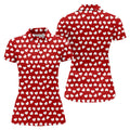 White And Red Heart Pattern Women's Golf Tops, Valentine Golf Gift, Ladies Golf Polos, Golf Gift For Ladies