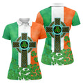 Celtic Cross Knotwork St Patrick's Day Shamrock Golf Shirt, Women's Golf Tops, Ladies Golf Shirts