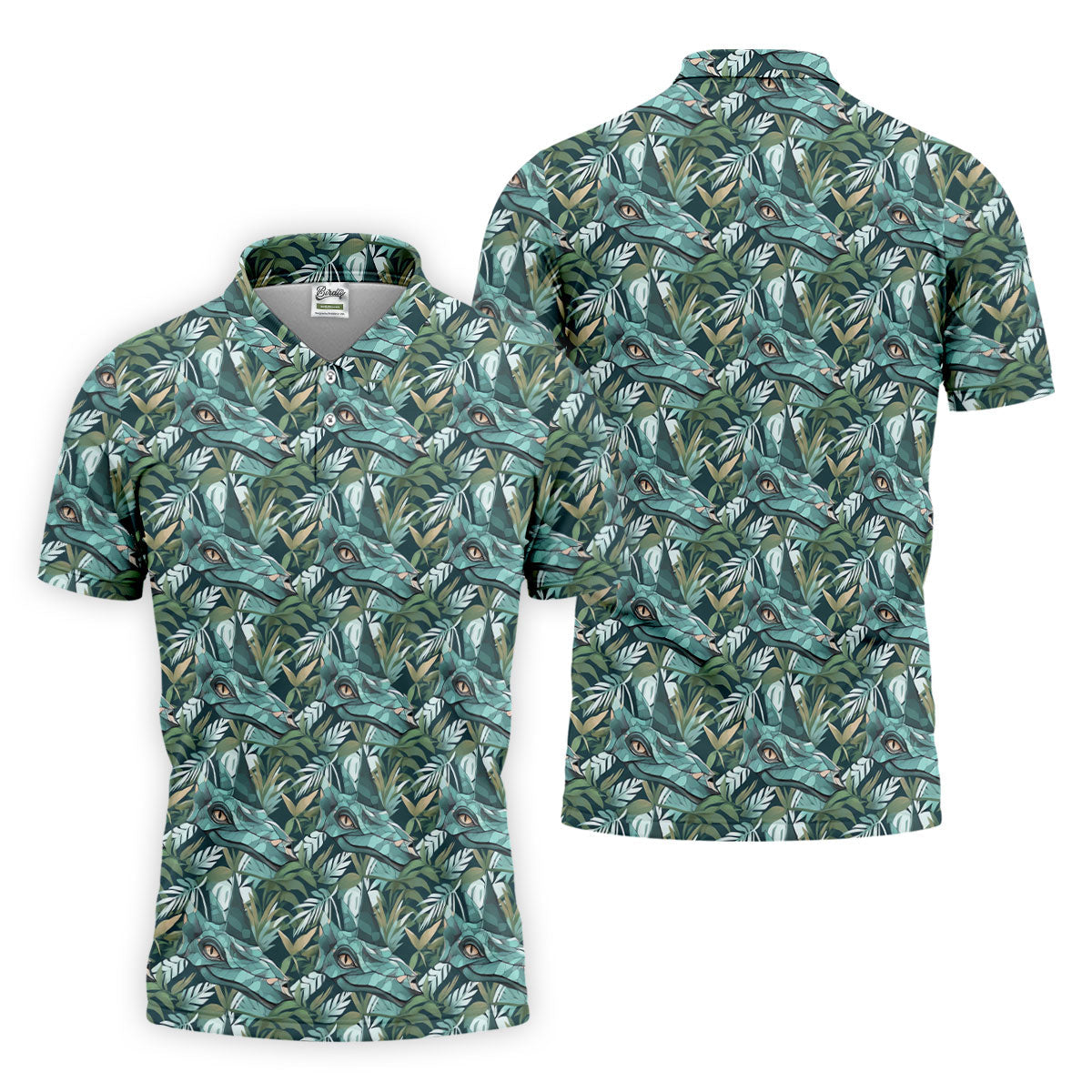 Dinosaur Head Tropical Vibe Golf Tops For Men, Polo Shirts For Men, Golf Shirts For Men