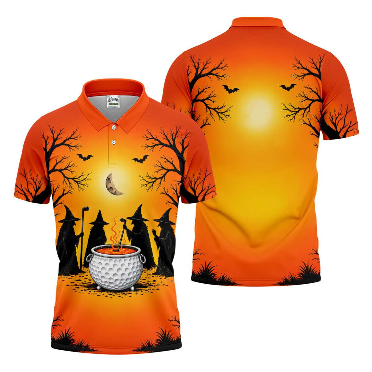 Witch Cauldron Halloween Golf Polo Shirt, Halloween Shirts For Men, Mens Golf Polo