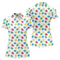 Colorful Easter Eggs White Golf Shirt, Cute Golf Outfit, Ladies Golf Shirts, Women's Polo Shirt