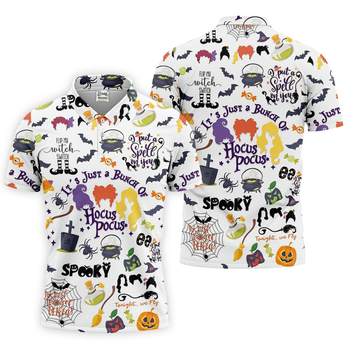 Halloween Witch Pattern Golf Polo Shirt, Mens Golf Shirts, Golf Apparel For Men