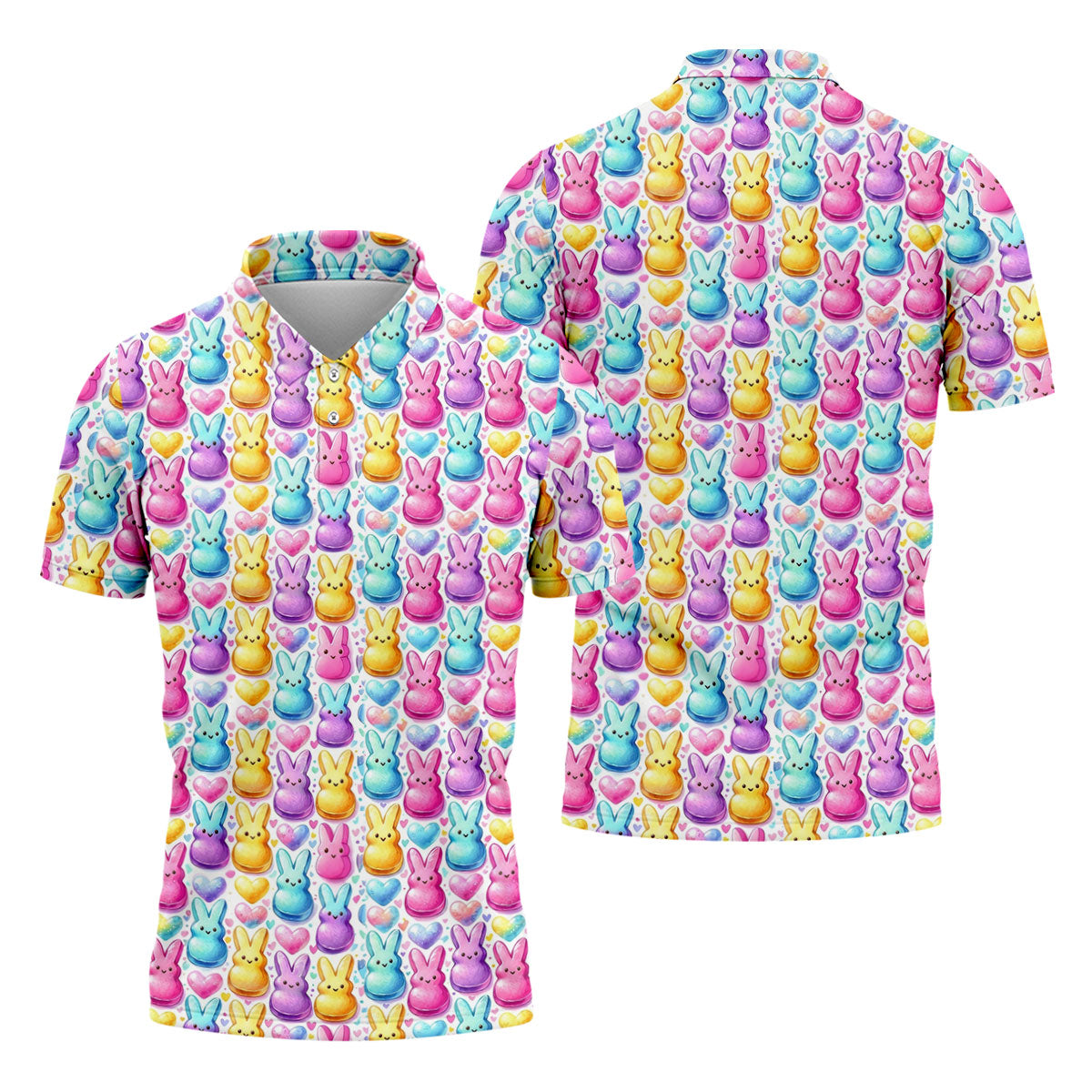 Easter Bunny Jelly Effect Seamless Pattern Golf Shirts For Men, Men's Funny Golf Shirts, Polo Shirts For Men