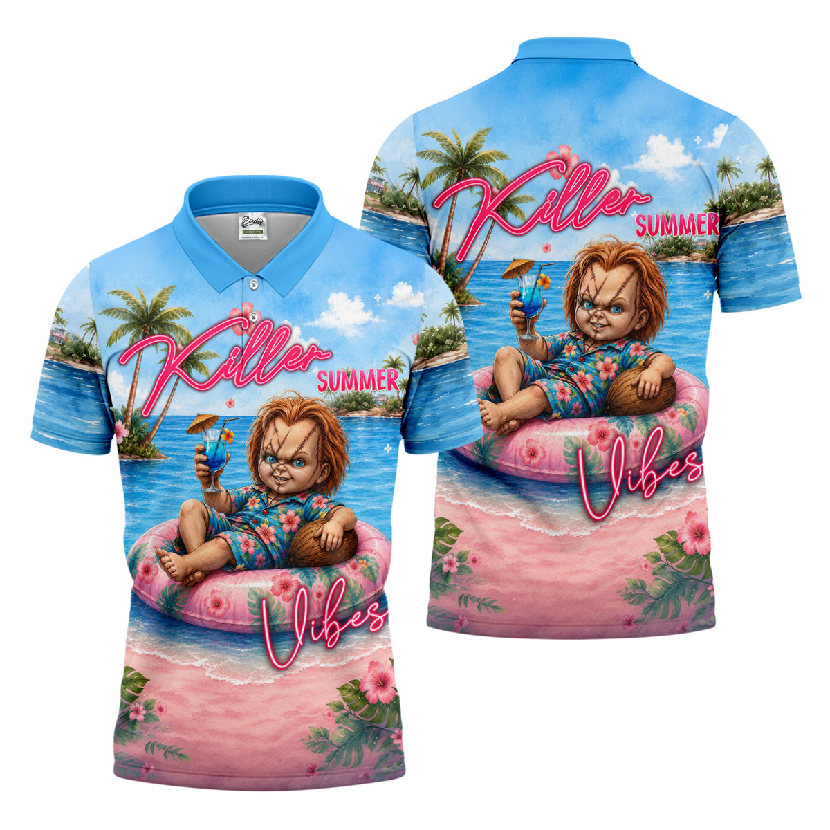 Killer Summer Vibes Evil Doll Golf Polo Shirt, Golf Shirts For Men, Mens Polo Shirts