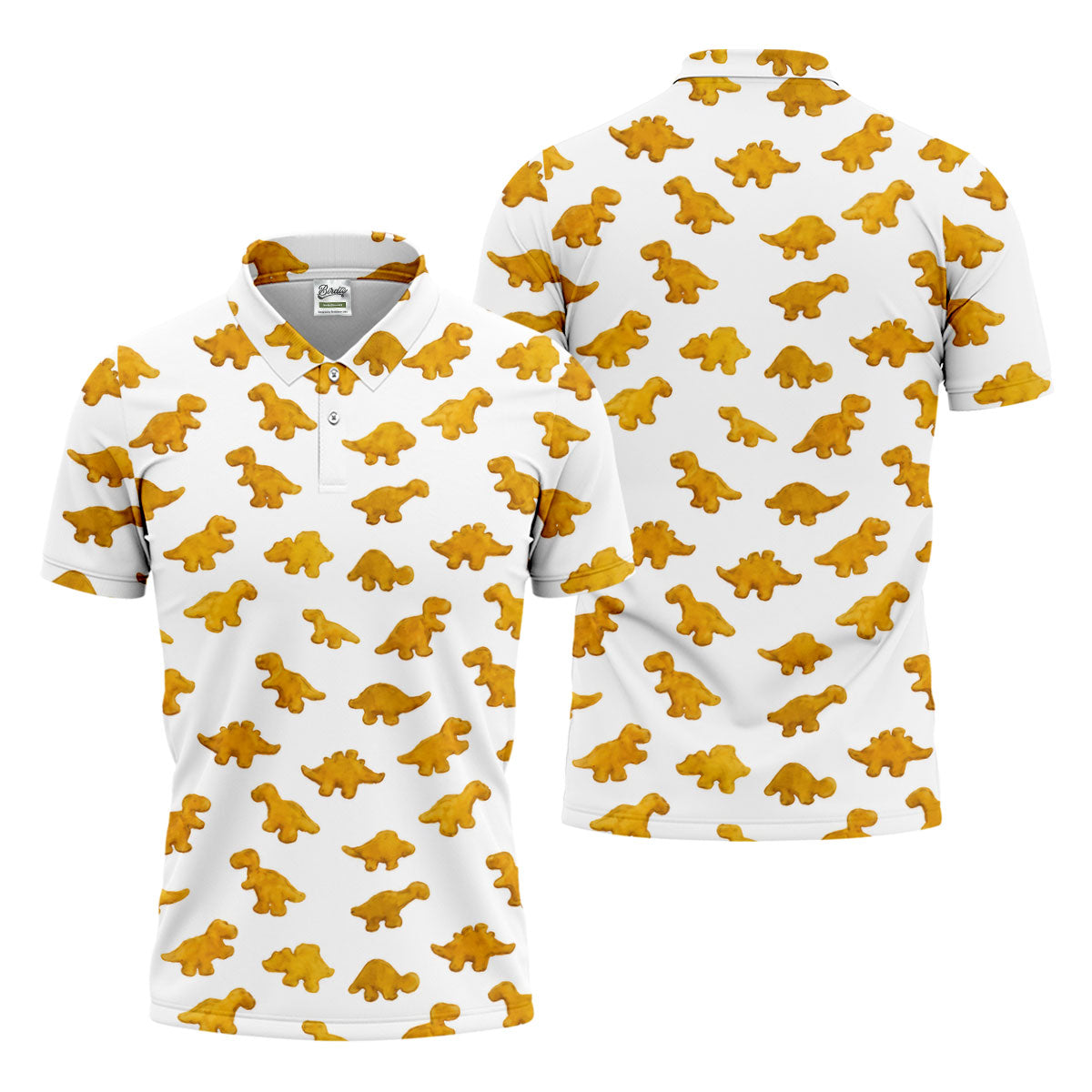 Cute Dinosaur Cookie Pattern Men's Golf Shirt, Golf Shirts For Men, Printed Golf Shirts