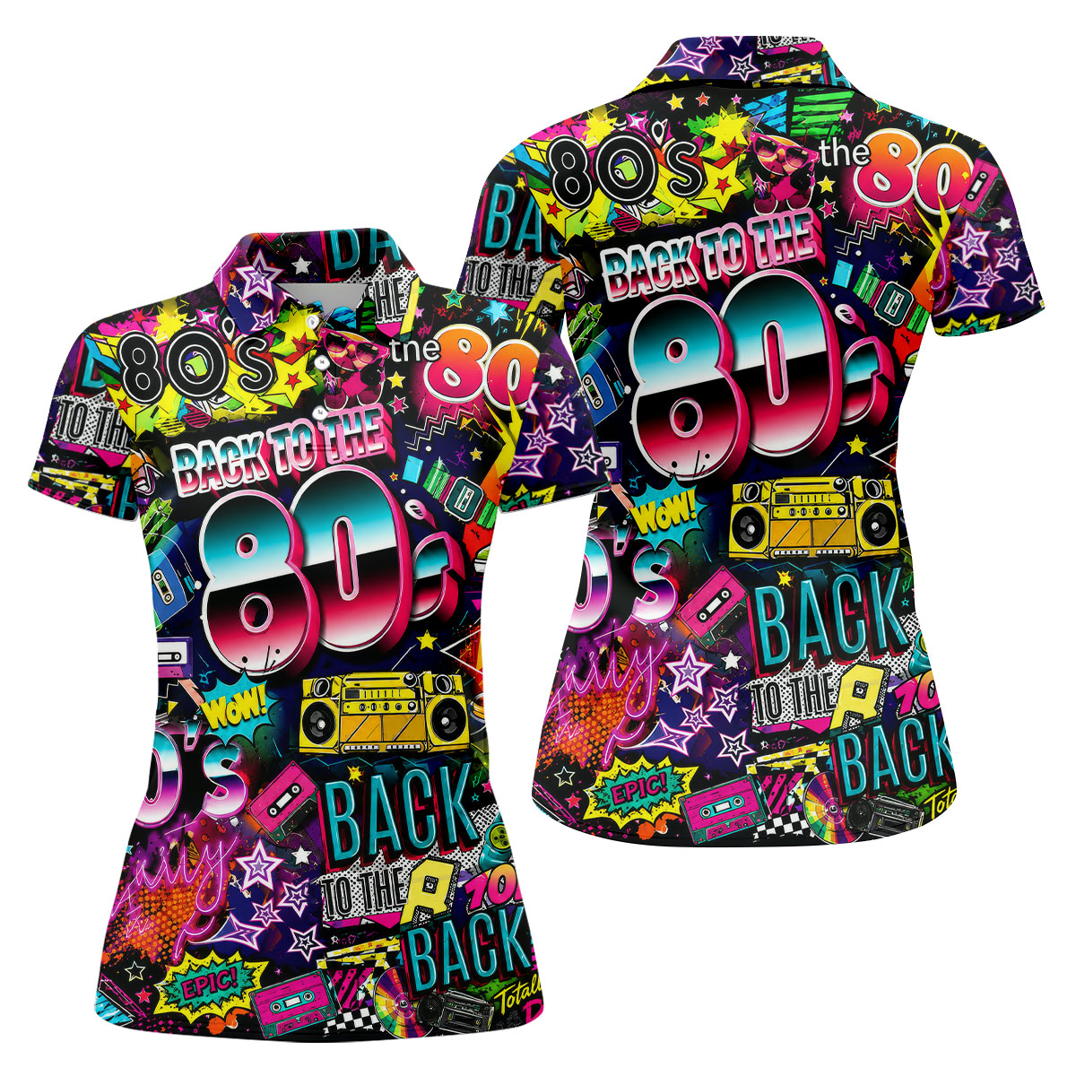 Back To The 80s Vintage Hawaiian Golf Shirt, Women's Golf Tops, Ladies Golf Shirts