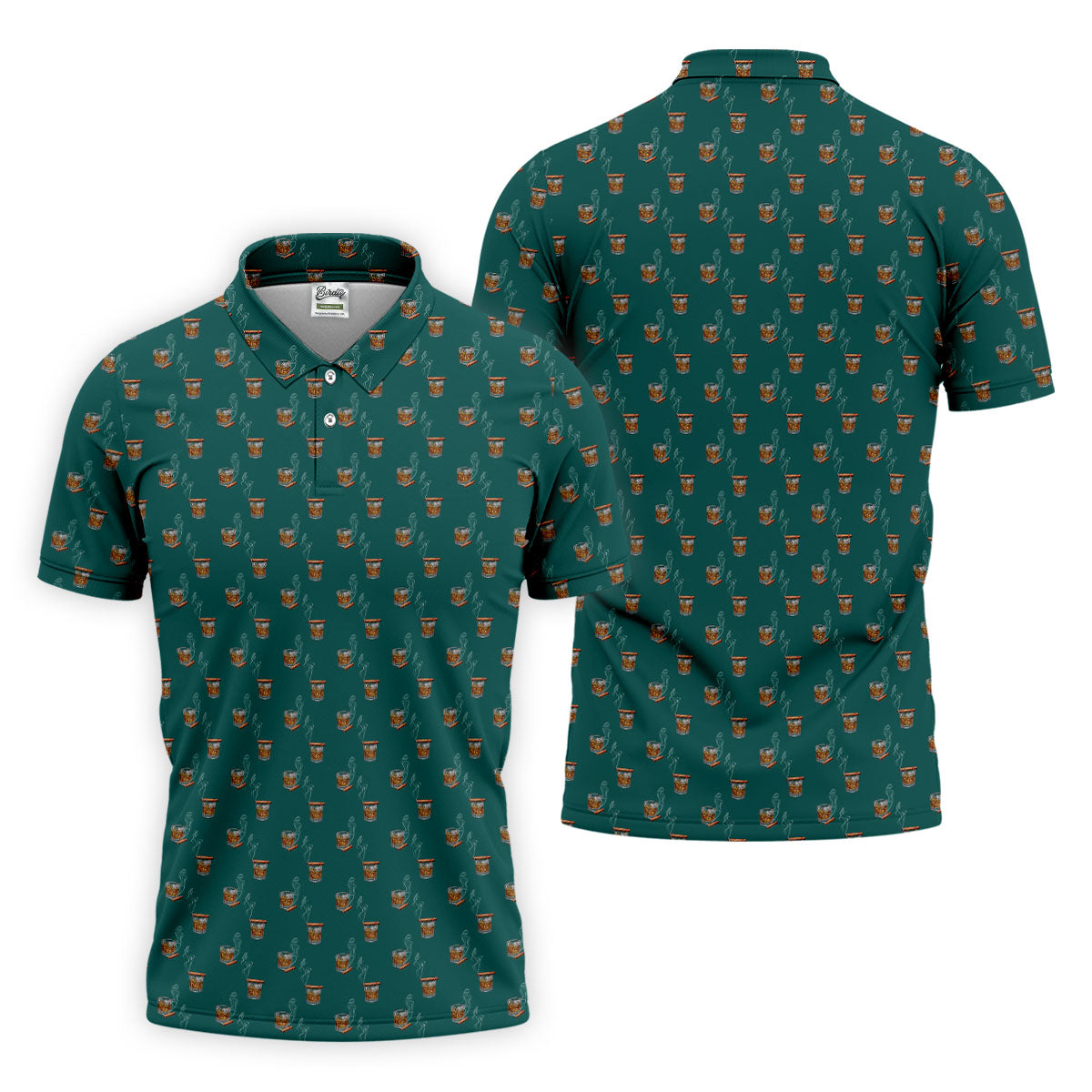 Smoke Whiskey Green Golf Shirt, Golf Whiskey Polo Shirts For Men, Golf Shirts For Men