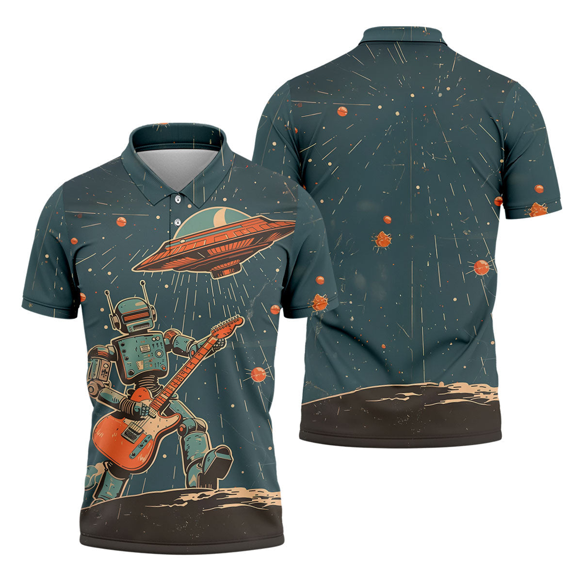 Robot UFO Sleeveless Golf Shirt, Cute Golf Outfit, Mens Polo Shirts, Golf Shirts For Men